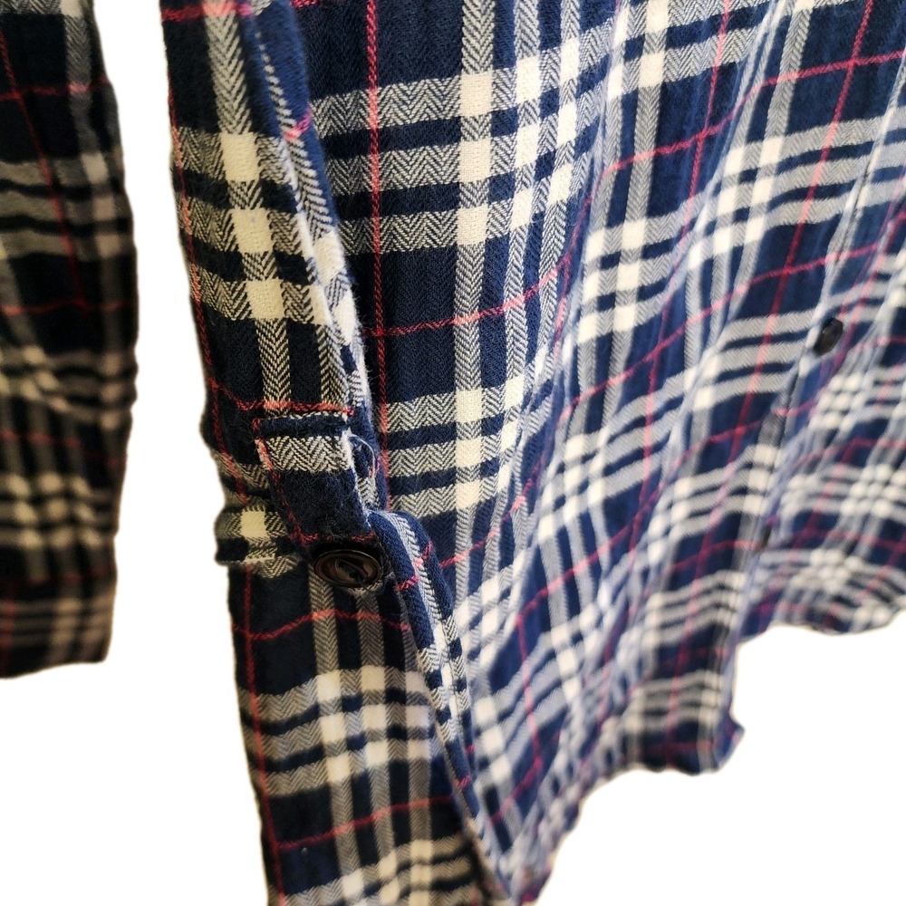 Womens AEROPOSTALE Navy Plaid Ruffle Tunic Long Sleeve Shirt Size Medium - Picture 5 of 8